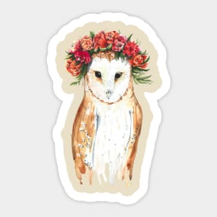 A watercolor barn owl bride in a wreath Sticker